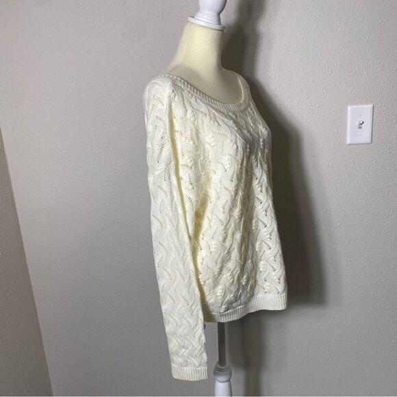 Andree by Unit White Knit Crochet Wide Scoop Neck Sweater Women's Size Large - Picture 10 of 16